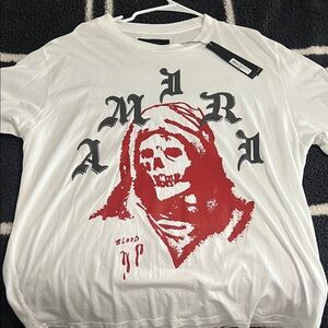 AMIRI White Tee with Red Skull Graphic